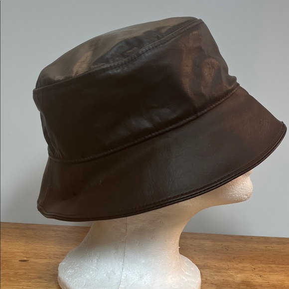 Brown Leather Bucket Hat One Size Made in USA Unisex - Picture 2 of 5